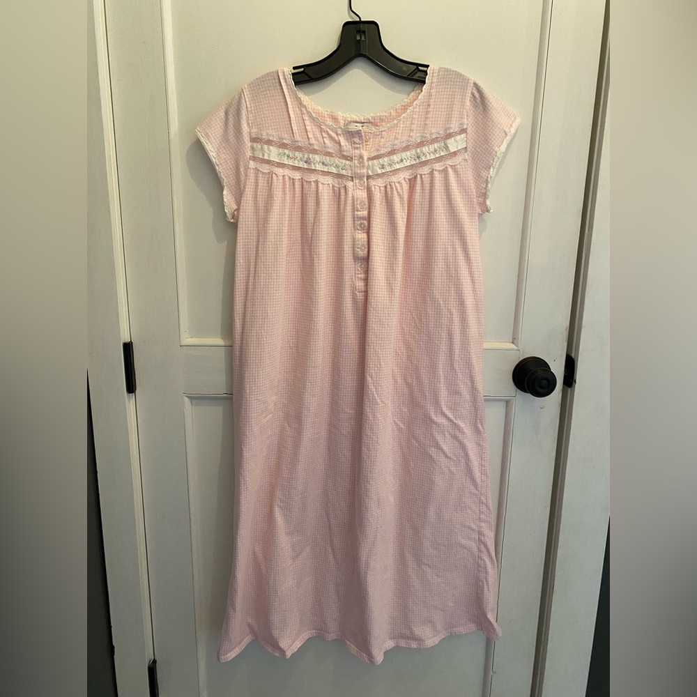 Women's Pink Cotton Nightgown with Lace Trim